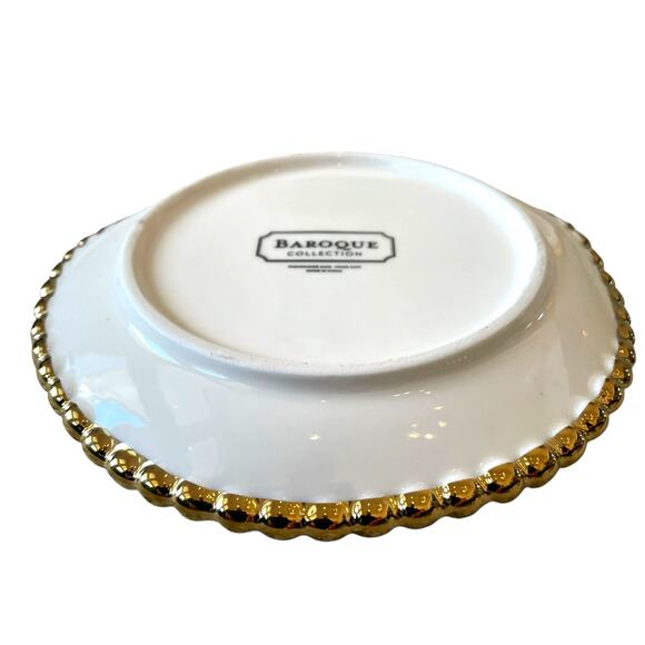 Baroque Ceramic Appetizer Plates 6in Gold Beaded Trim Set of 4 White New - Picture 9 of 11